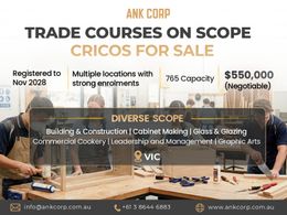 Trade Course CRICOS RTO for Sale | 765 Capacity | VIC | $550,000 