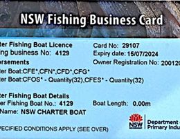 NSW Boat Charter comerical Fishing licence 32 persons all 4 esterys